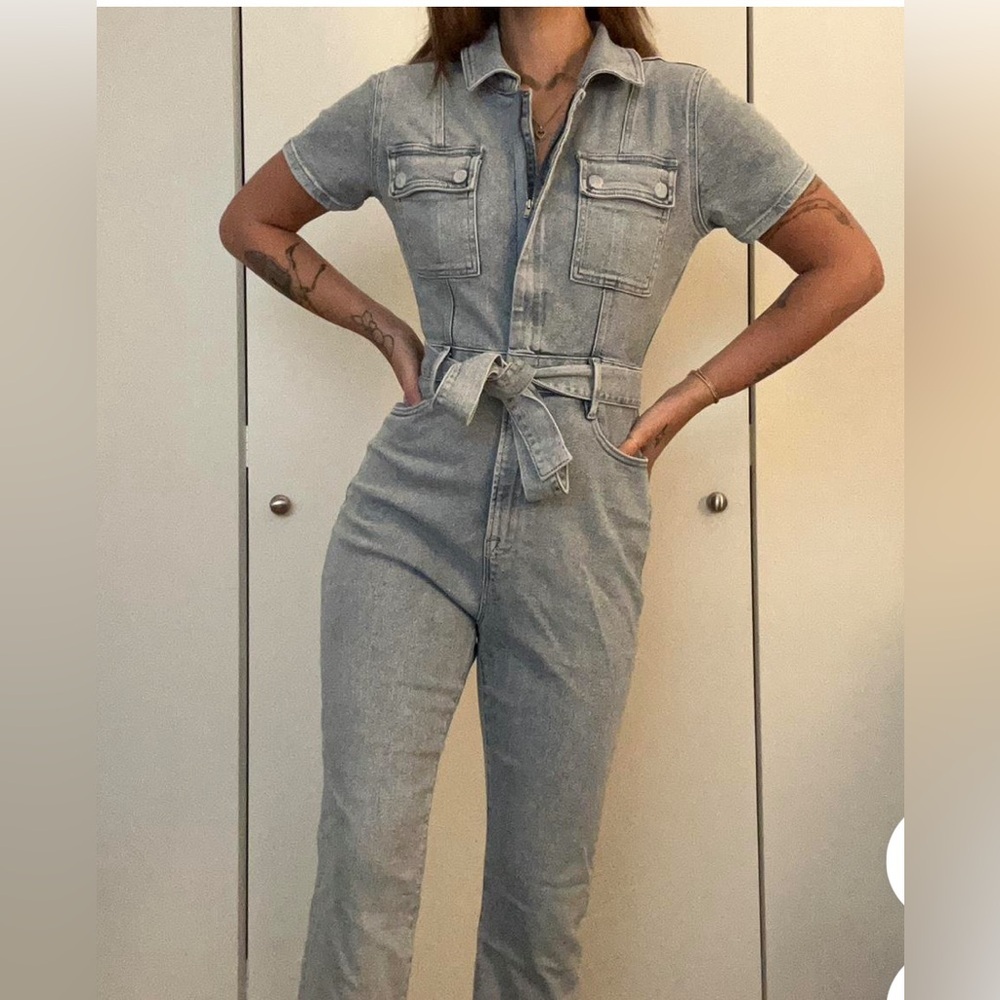 Good American Fit For Success Belted denim Jumpsuit Size 1 Small